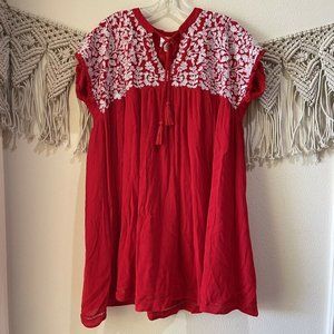 J Marie Red and White Embroidered Mini Dress